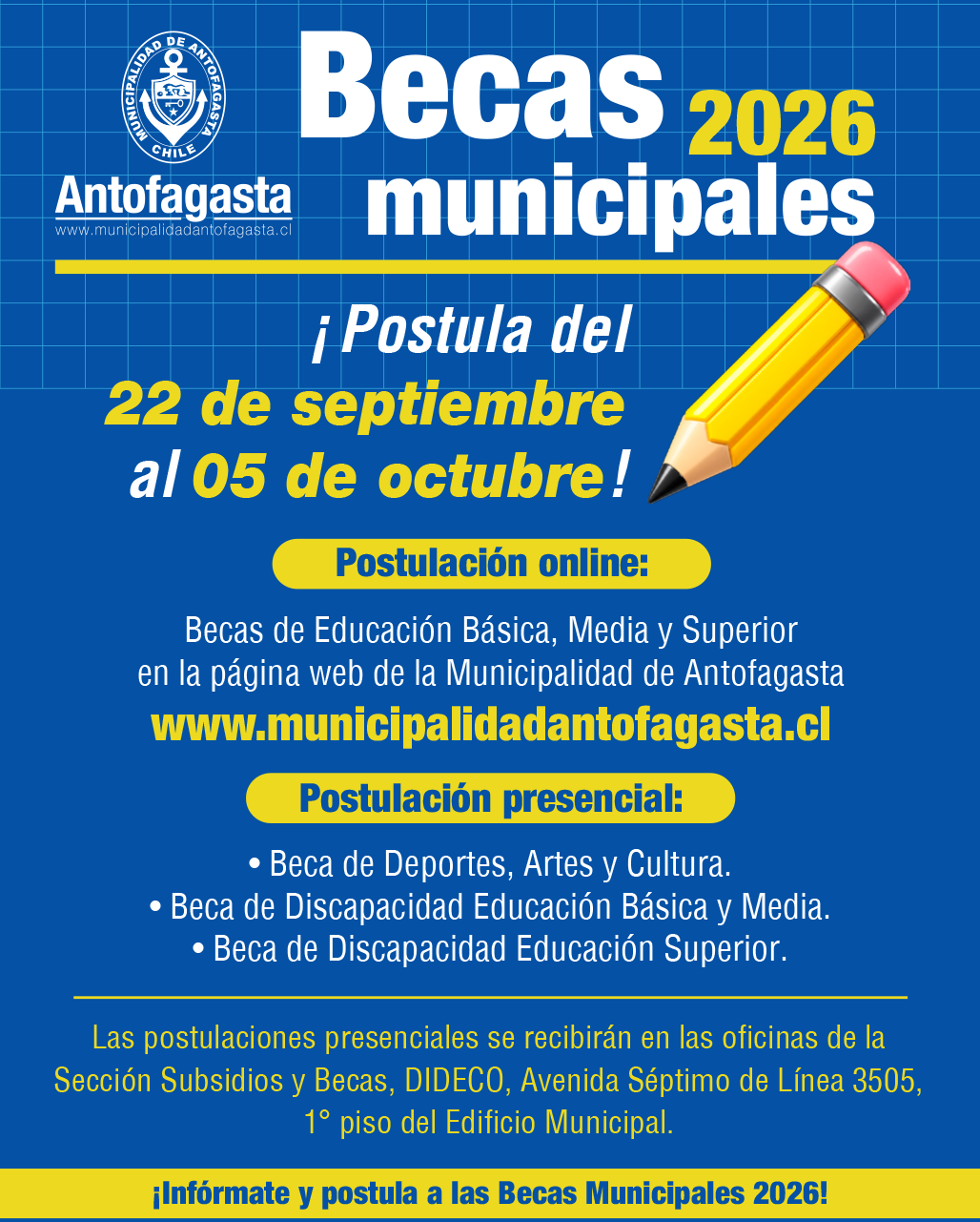 Invitan a la comunidad a participar de las becas municipales.